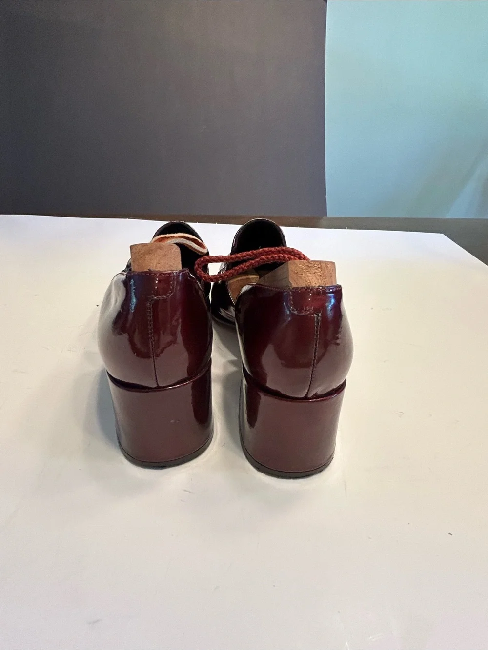 Via Spiga Burgundy Patent Leather Low Heel Loafers